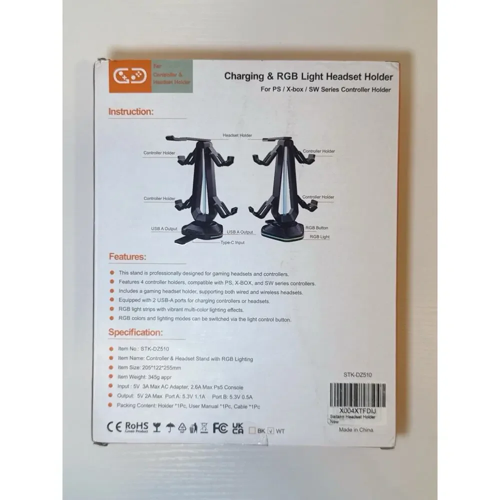 RGB Controller Charging Dock & Headset Stand USB-C for PS5 Xbox Switch STK-DZ510